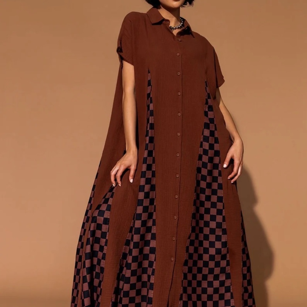 NWT Dressed in LALA California Cool Oversized Maxi Dress, Brown, S ($142)